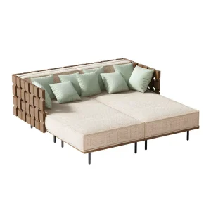PIANO Daybed, Terra Teak / Polster Pearl Beige – inkl. 9 Dekokissen (Farbe wählbar)