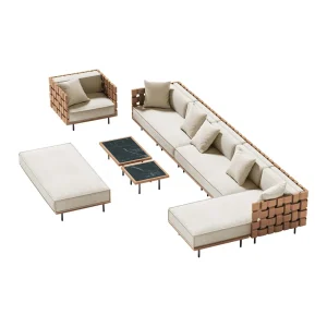 PIANO Lounge-Sofalandschaft / Polster Pearl Beige – inkl. 6 Kissen (Farbe wählbar)